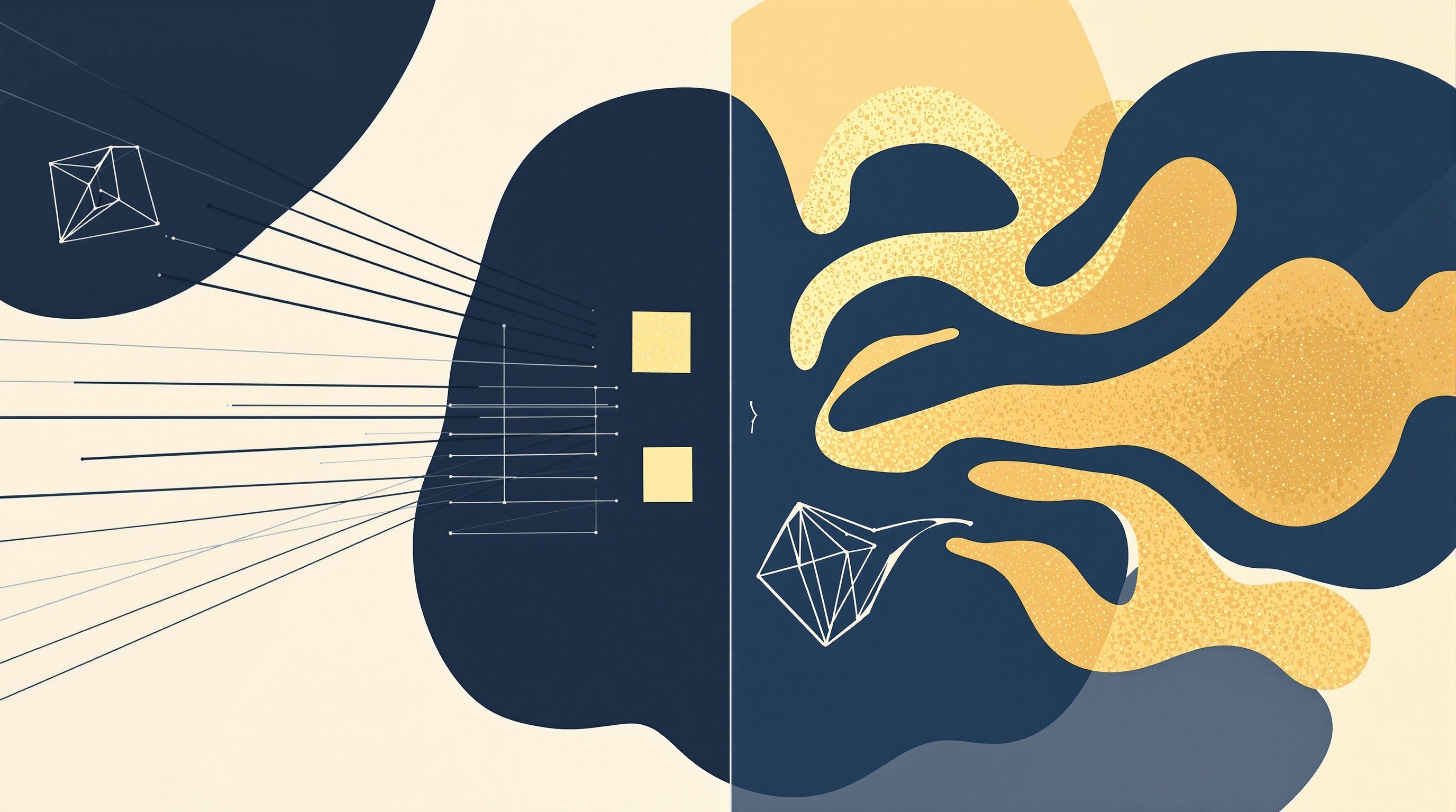 Abstract illustration of breaking free from rigid geometric shapes into organic flowing forms